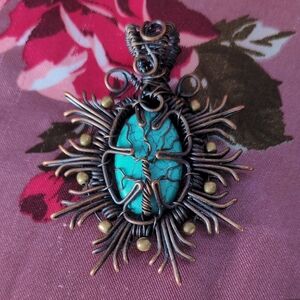 Turquoise and Bronze Pendant Necklace